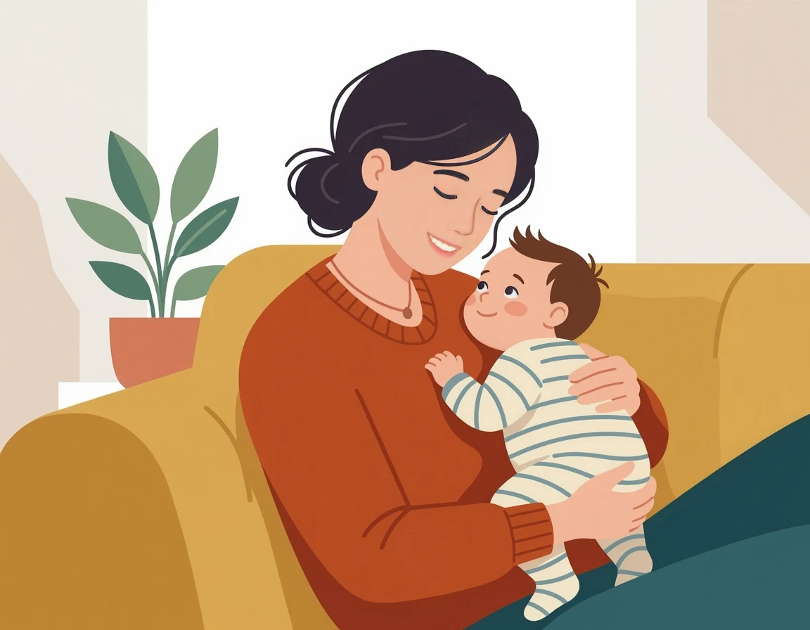 부모의 가슴 위에 엎드려 눈을 맞추는 아기