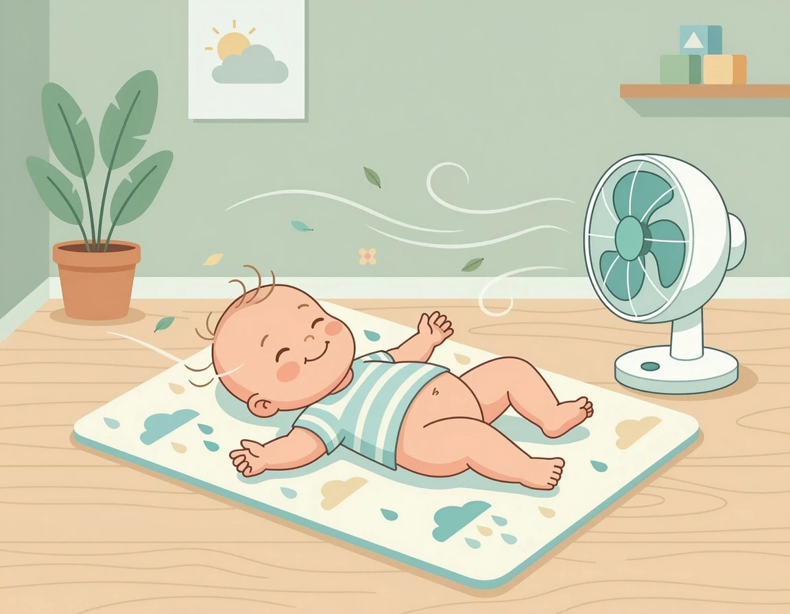 방수 요 위에서 통풍 중인 아기 엉덩이