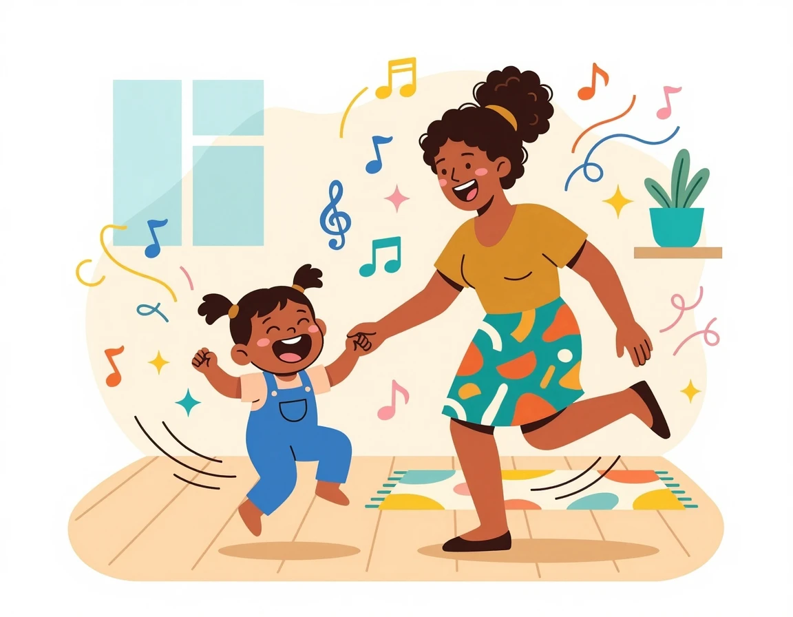 신나게 동요를 부르며 율동하는 엄마와 아기