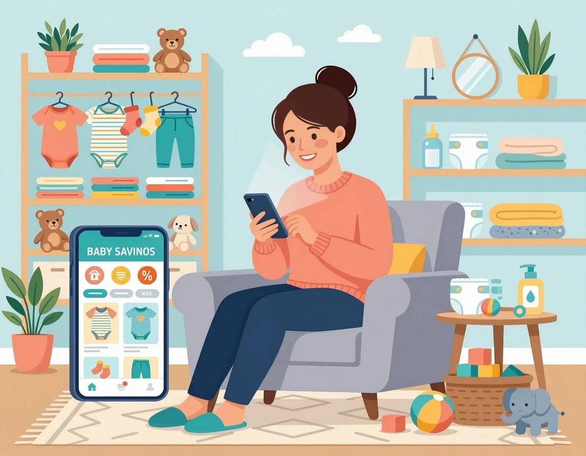 온라인 핫딜로 육아용품을 구매하며 기뻐하는 엄마