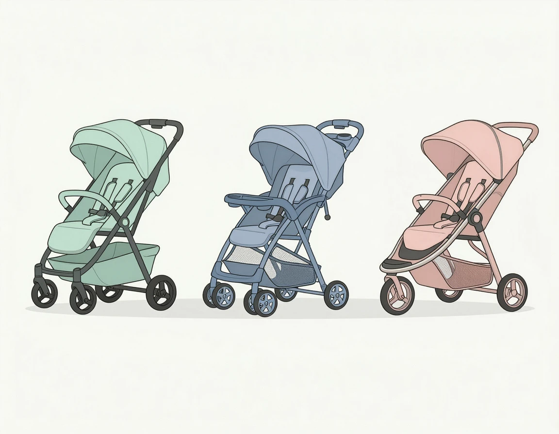 요요2, 부가부 버터플라이, 줄즈 에어플러스 3종 휴대용 유모차 비교 일러스트