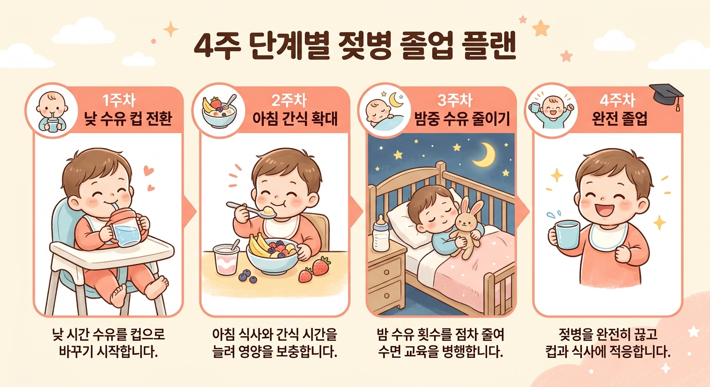 4주 단계별 젖병 졸업 플랜 인포그래픽