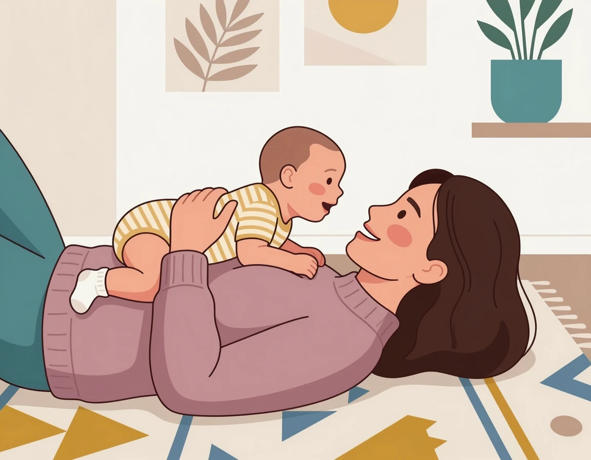 엄마 배 위에서 터미타임을 하는 아기