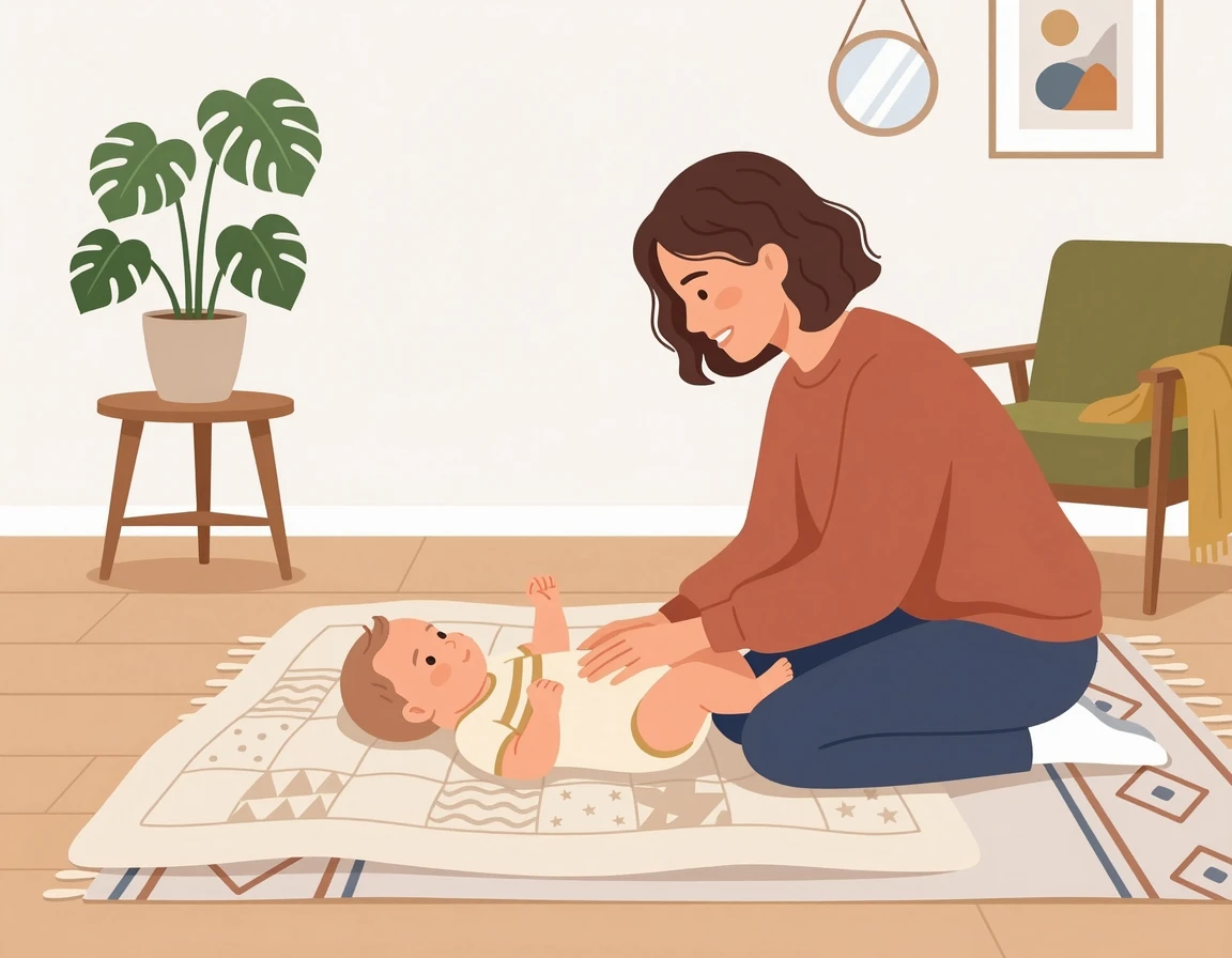 누워있는 아기를 바라보는 엄마