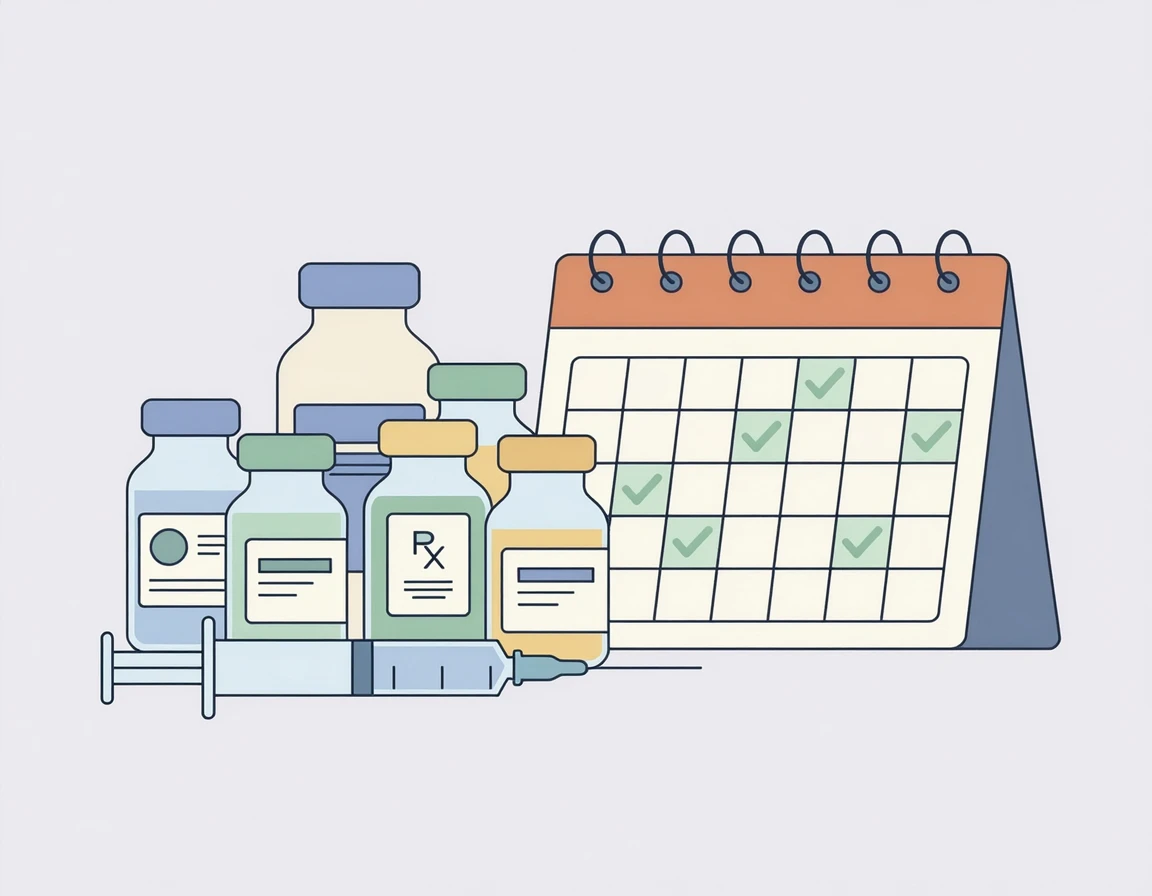 예방접종 백신과 일정이 체크된 달력