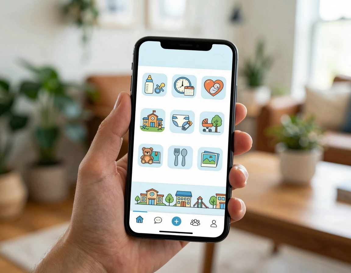 모바일 앱으로 어린이집 입소대기를 신청하는 화면 일러스트