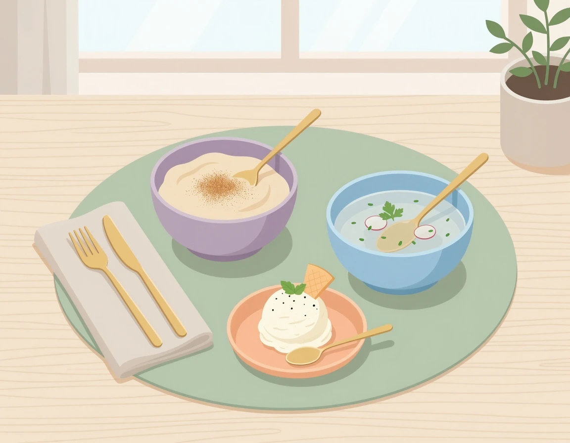 아기가 먹기 좋은 부드러운 푸딩과 아이스크림