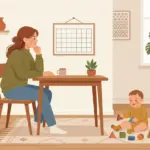 달력을 보며 어린이집 입소를 준비하는 엄마와 아기 일러스트