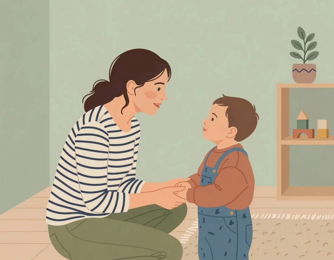 아이와 눈을 맞추고 공감하며 대화하는 엄마