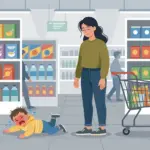 마트에서 우는 아이를 보며 심호흡하는 엄마