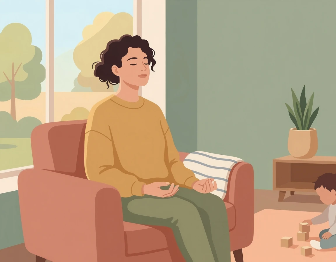 감정을 조절하기 위해 심호흡하는 엄마 일러스트
