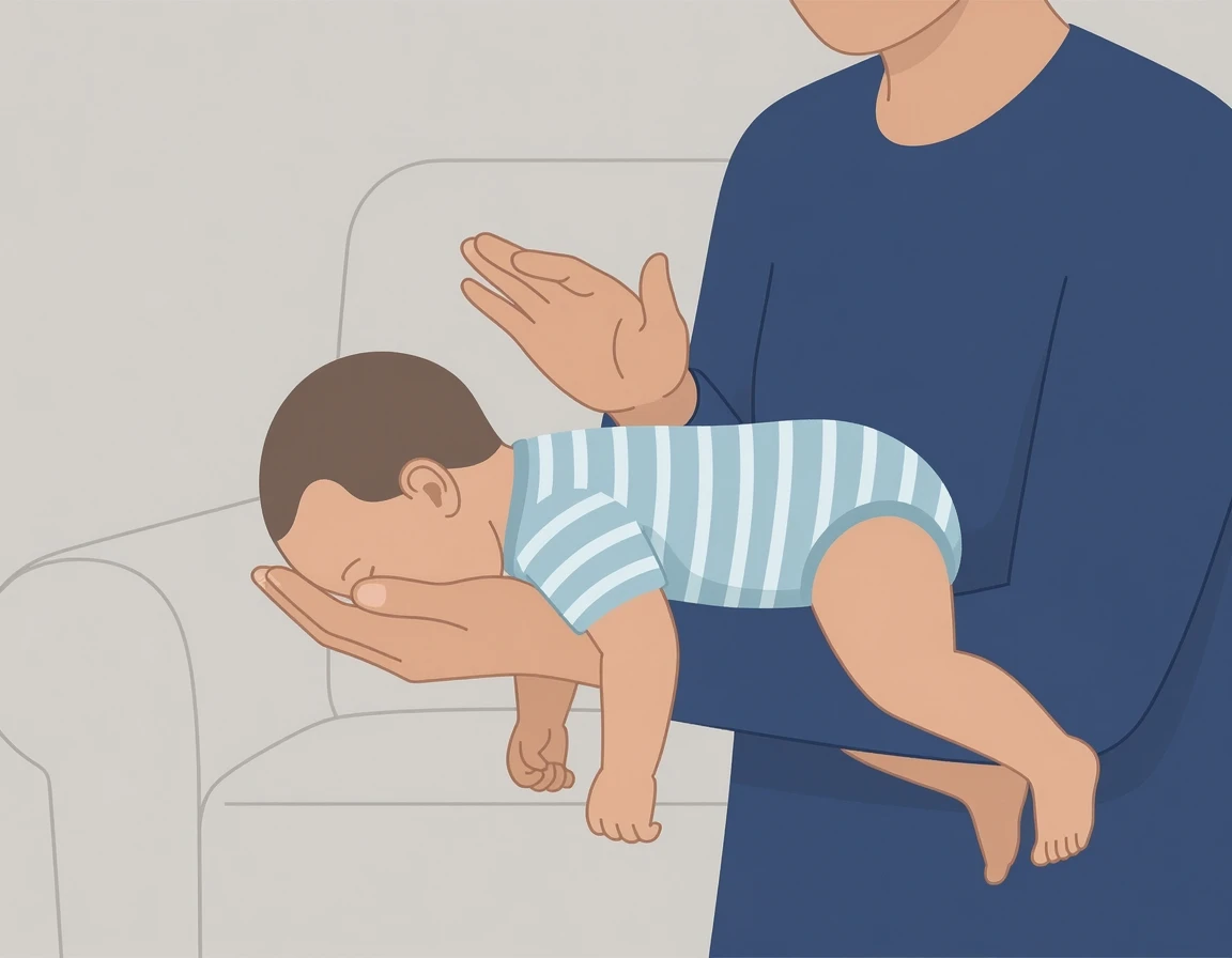 영아 하임리히법 등 두드리기 자세를 보여주는 안전 교육 일러스트