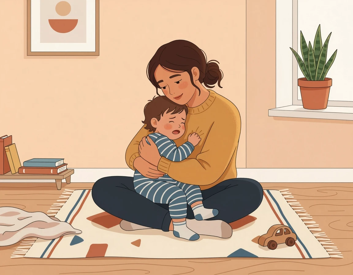 떼쓰는 아이를 차분하게 안아주는 엄마