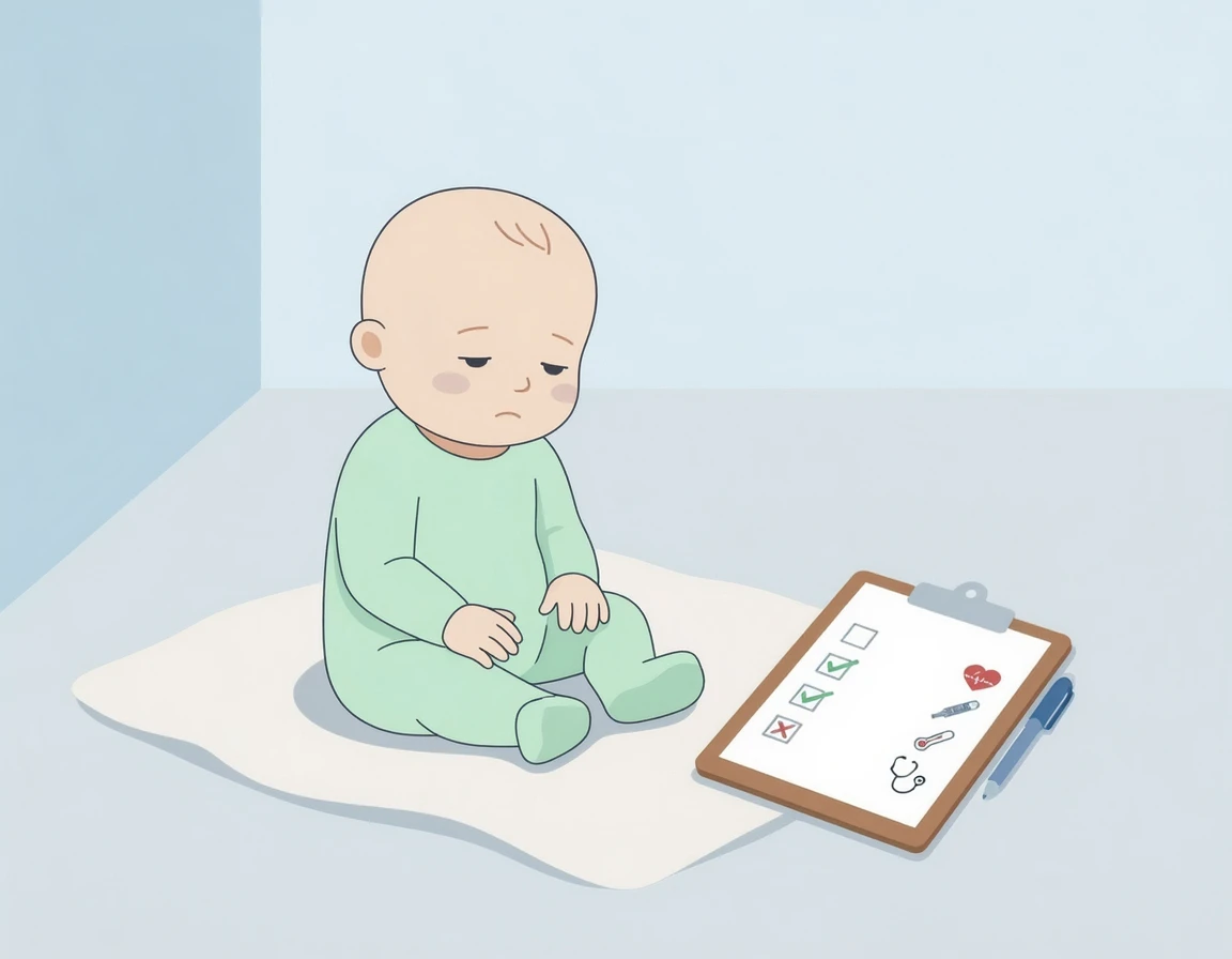 철분 부족 증상을 체크하는 아기와 클립보드 일러스트