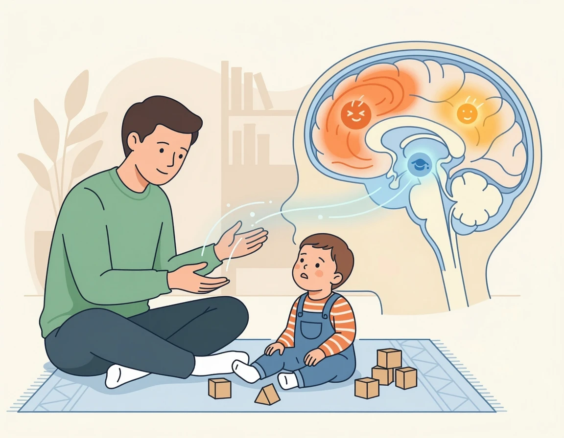 영유아의 감정 뇌 발달 상태와 훈육의 연관성을 보여주는 일러스트