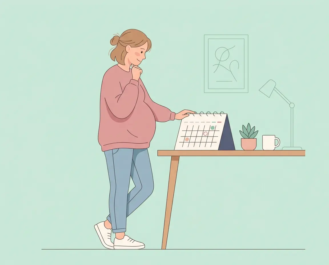 달력을 보며 미소 짓는 임산부 일러스트
