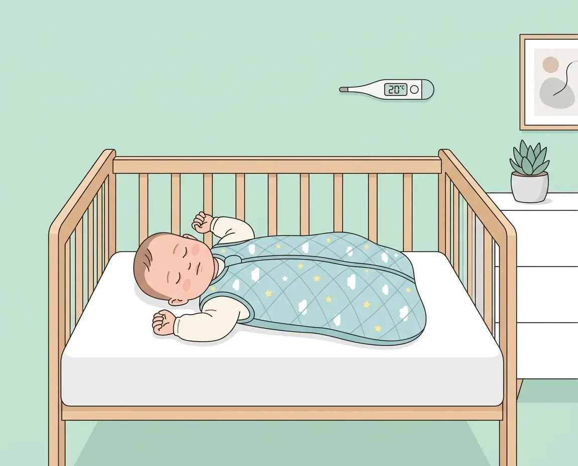 수면조끼를 입고 쾌적한 온도에서 숙면을 취하는 아기
