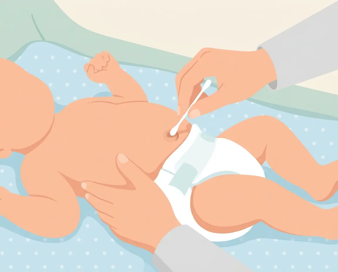 면봉으로 아기 배꼽 안쪽을 부드럽게 닦아내는 올바른 소독 방법