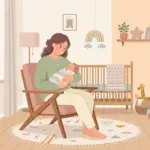 신생아를 안고 있는 따뜻한 분위기의 엄마 일러스트
