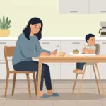 밥을 거부하는 아이와 고민하는 엄마의 모습